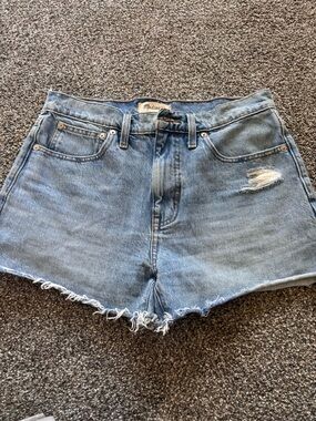 Madewell Light Blue High-Rise Distressed Relaxed Denim Shorts